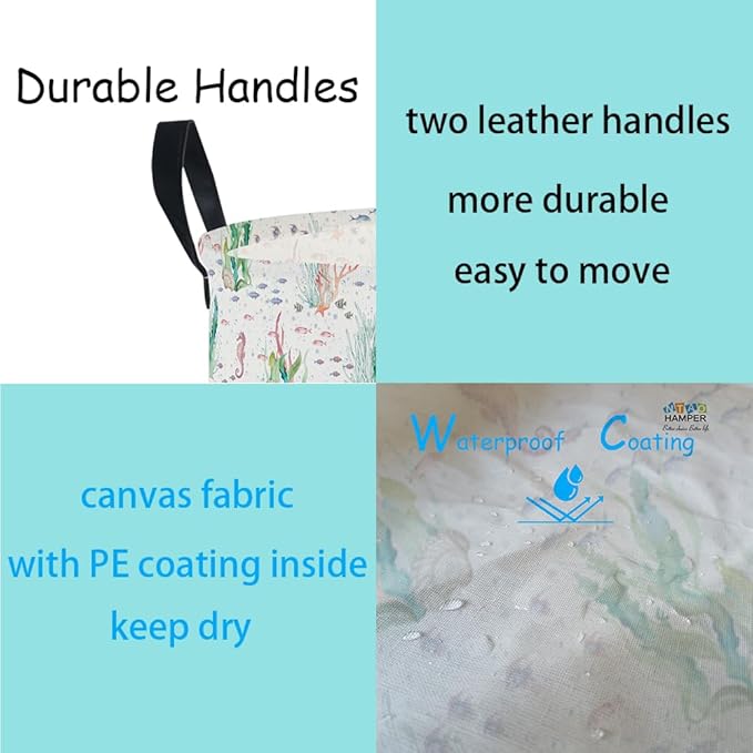 NTAOHAMPER Underwater World Large Laundry Hamper,Laundry Basket,Baby Nursery Hamper,Waterproof Storage Bin,Clothes Organizer Basket,Room Decor(Underwater World）