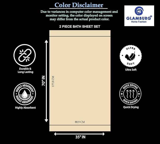GLAMBURG 700 GSM Premium Cotton 2-Pack Oversized Extra Large Bath Sheet Set - 100% Combed Cotton - 2 Bath Sheets 35x70 - Luxury Hotel & Spa Quality - Durable Ultra Soft Highly Absorbent - Ivory