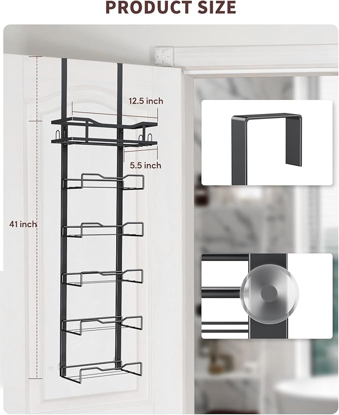 Aetyord Hanging Towel Racks for Bathroom No Drill - 6-Tier Over The Door Bath Towel Storage Organizer for Small Bathrooms - Tiered Back of Door Towel Holder Hanger for Rolled Towels RV Camper Black