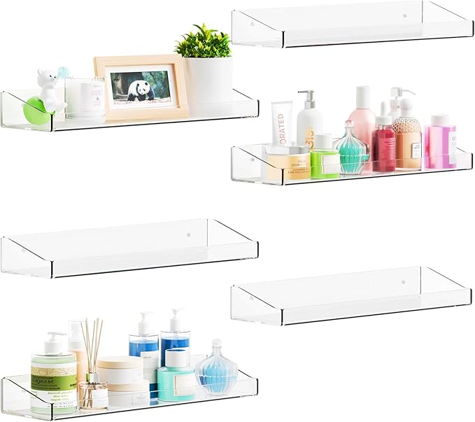 Yieach 6 Pack Shower Shelf for Inside Shower - No Drill Bathroom Adhesive Shower Shelves,Large 15" Clear Wall Mount Bath Organizer,Floating Clear Bathroom Shelves for Makeup,Perfume,Shampoo Holder