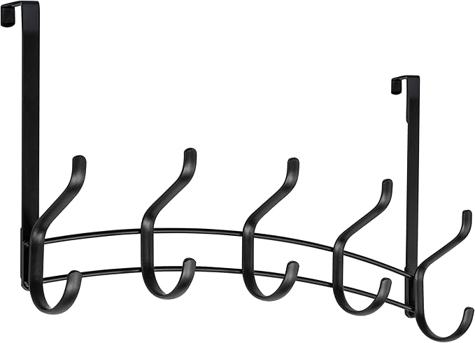 LYNK Professional® Home™ Over the Door Hooks - 10 Hook – Over the Door Coat Rack - Over the Door Hanger - Hanging Towels or Clothes - Bathroom, Bedroom, Laundry Room - Lifetime Ltd. Warranty, Black