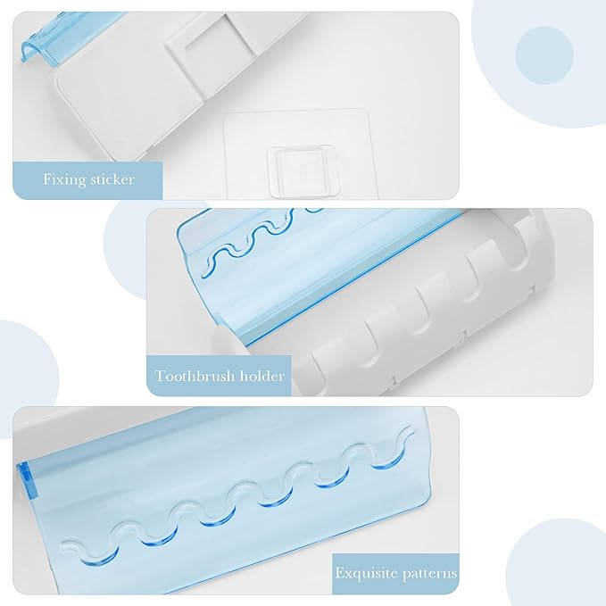 2 PCS Self Adhesive Toothbrush Holder with Cover for Bathroom, 5-Slot Wall Mounted Toothbrush Organizer Rack for Shower, Dorm, Cabinet