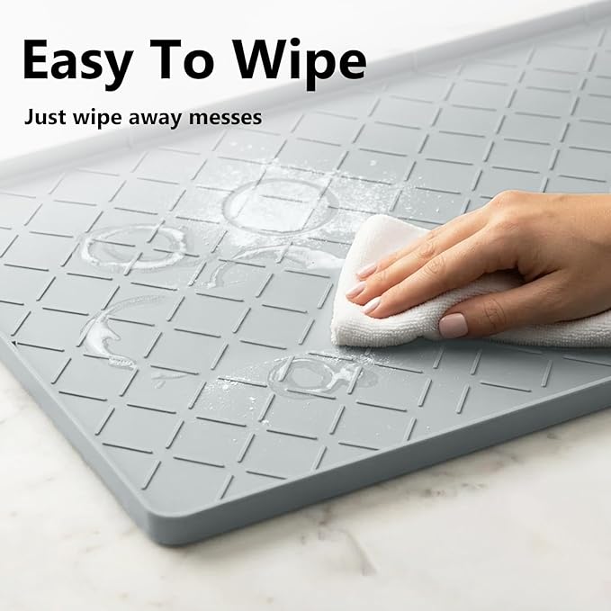 Mateeylife Under Sink Mats for Kitchen Waterproof 34"X22", Undersink Protectors，Silicone Mat Cabinet Liner, Under Sink Organizer for Bathroom and Kitchen，Boot Tray Pet Food Mat, Light Grey