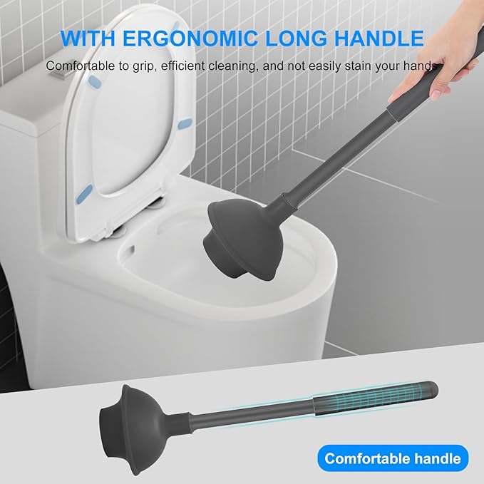 SetSail Toilet Brush and Plunger Set, 3 Pack Toilet Plungers for Bathroom with Holder Heavy Duty Toilet Bowl Brush and Holder Hidden for Deeply Cleaning - Gray