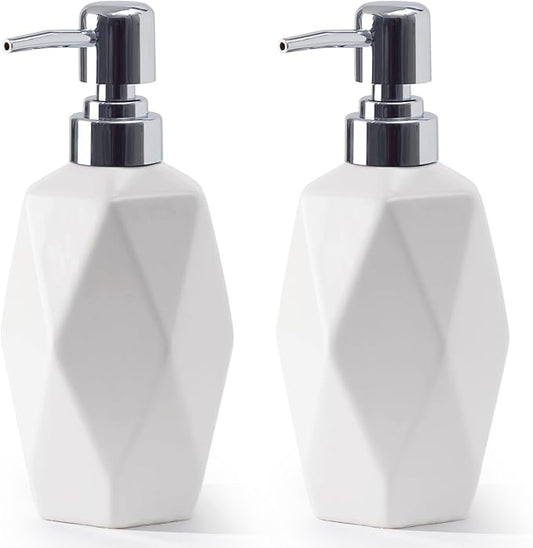 Soap Dispenser, 13.5oz Ceramic Soap Dispenser Bathroom for Kitchen & Bathroom Set of 2 (White, 2 Pack)