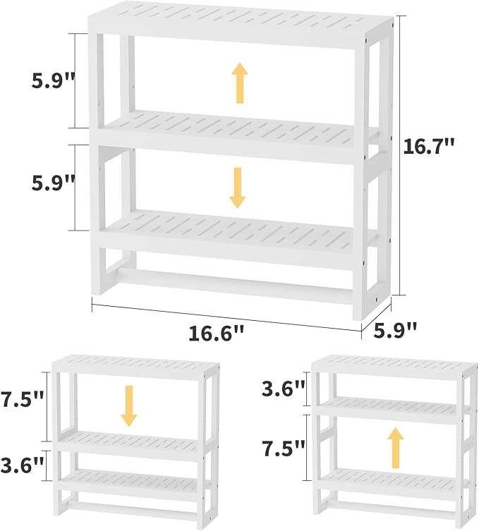 Bathroom Shelves with Hanging Bar Over Toilet Storage - Adjustable Wall Organizer (White)