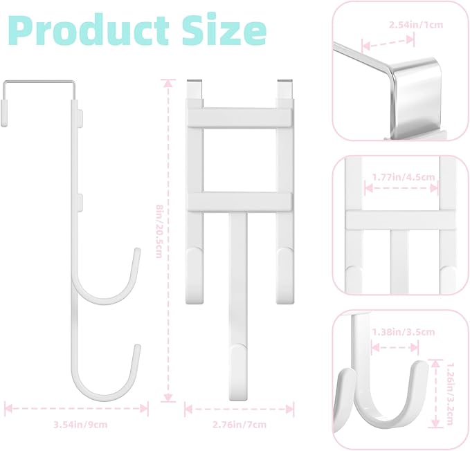 Over The Door Hooks - 2 Pack Heavy Duty Triple-Hook Organizer Hanger with Rubber for Towels, Clothes, Hats & Bags Use in Bathroom, Bedroom, Kitchen - Fits Interior Doors (White, Shape A)