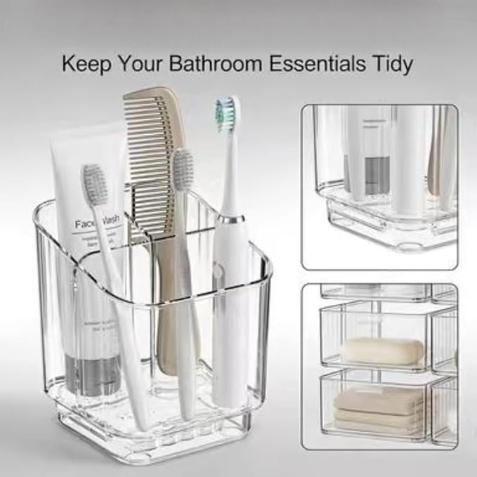 Bathroom with compartmentalized Storage Rack, Non Perforated Toothbrush Toothpaste Storage Box, wall Mounted toiletries Storage Rack