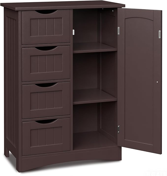SUPER DEAL Bathroom Storage Cabinet with 4 Drawers and 1 Cupboard, Entryway Home Decor Furniture Towels Storage Organizer Unit, Brown