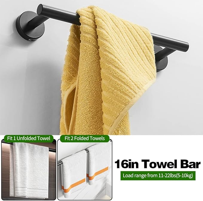 20pcs Bathroom Hardware Set, Matte Black Bathroom Hardware Set, Including 16" Hand Towel Bars, Toilet Paper Holders, Towel Rings, Robe Towel Hooks