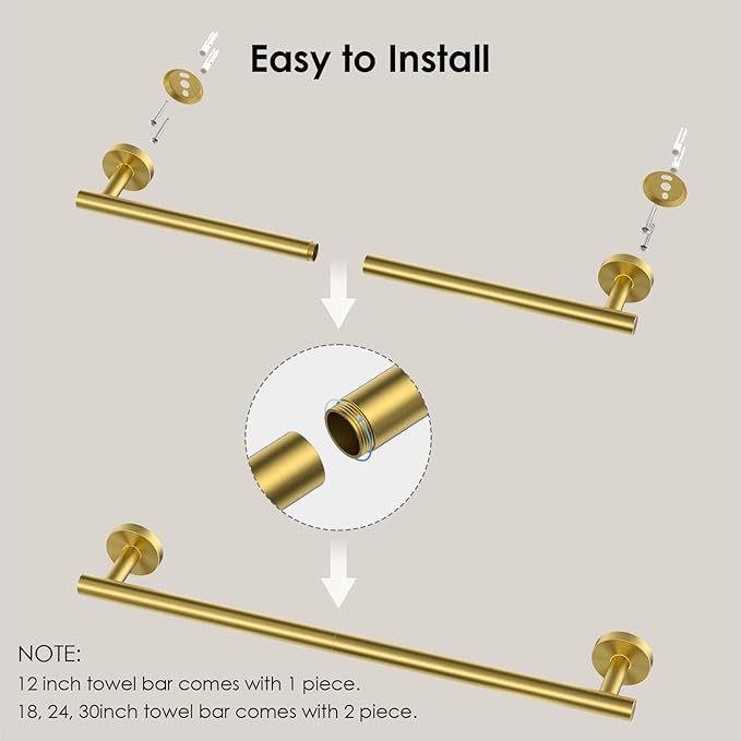 FORIOUS Towel Bar Wall Mounted, Stainless Steel Towel Racks for Bathroom, Includes Wall Mounting Hardware (Brushed Gold, 20 Inch)