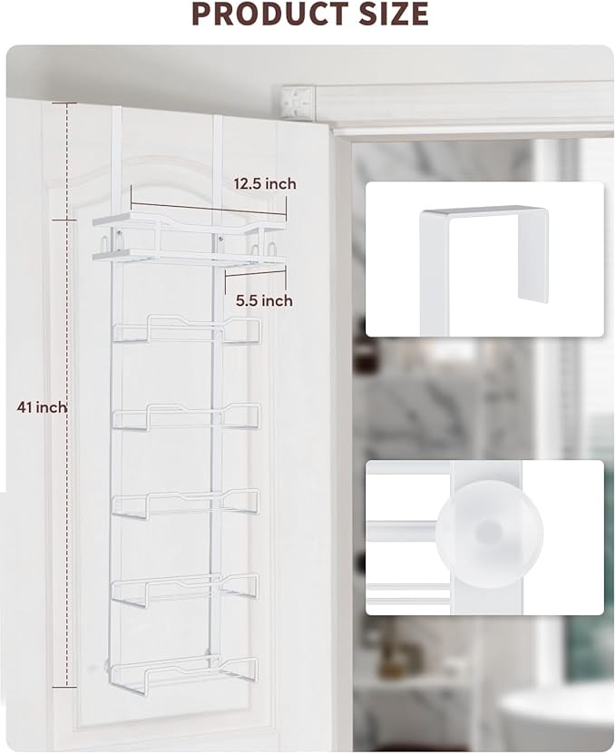 Aetyord Hanging Towel Racks for Bathroom No Drill - Over The Door 6-Tier Bath Towel Storage Organizer for Small Bathrooms - Back Door Large Tiered Towel Holder Hanger for Rolled Towels RV Camper White