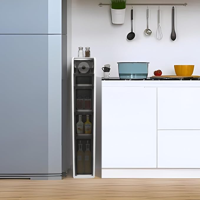 4-Tier Bathroom Floor Cabinet, Narrow Bathroom Storage Cabinet, Mobile and No Installation Required, Perfect for Small Space Laundry Rooms, Toilet Areas, and Living Room Gaps