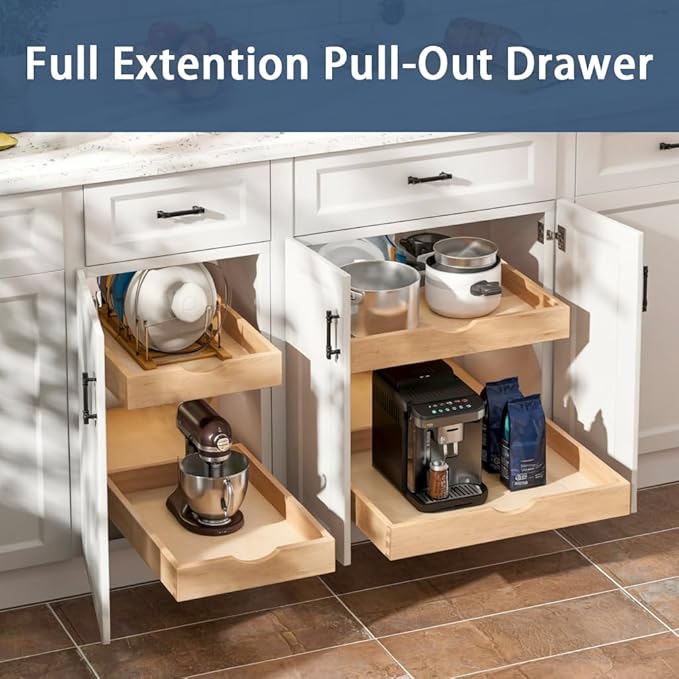 Pull Out Cabinet Drawers - 6x2 Size Options (12-23'W,18-21'D), Pre-Assembled with Soft Close Slides, Solid Beechwood, Easy Installation(12'W x 21'D)