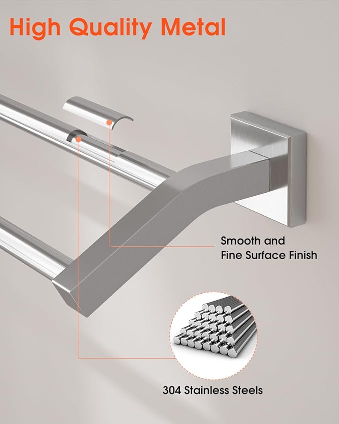 Alise Bath Double Towel Bars Towel Racks for Bathroom,16 Inch Wall Mount Towel Holder Heavy Duty SUS304 Stainless Steel Towel Hanger Towel Rail,Brushed Nickel