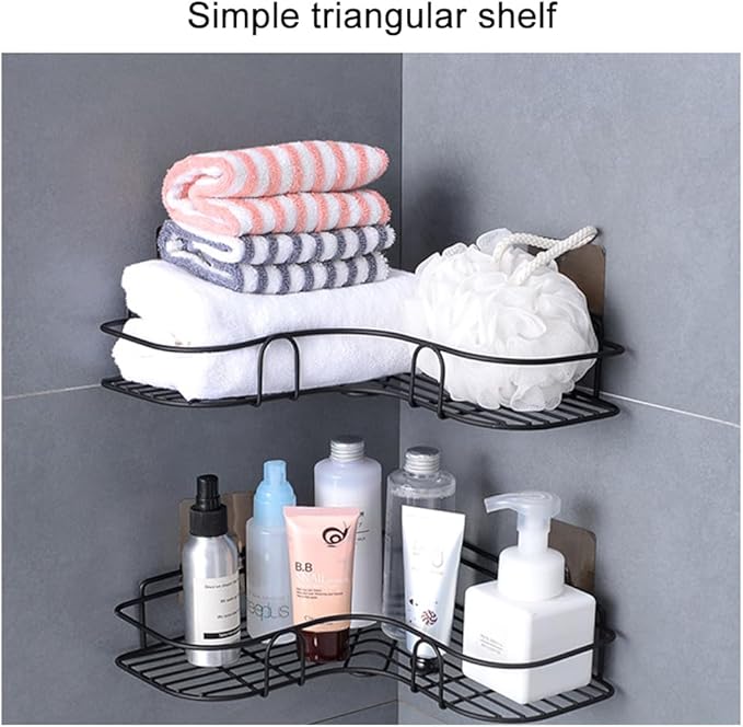 1-Shelf Modern Black Iron Corner Shower Caddy, Strong & Durable, No Drill Wall Mounted Shower Shelf for Bathroom, Kitchen, Bedroom, Office