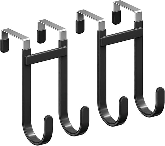 2 Pack Over The Door Hooks, 100 LBS Heavy Duty Metal Hanger with Non-Slip Rubber for Clothes, Towels & Hat, Rustproof Bathroom Organizer Fits Interior Doors Up to 1 3/8"