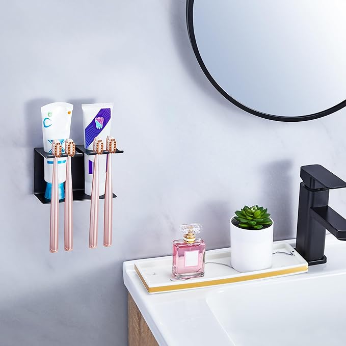 Toothbrush Head Holders, Electric Tooth Brush Head Holder, Wall Mounted Toothpaste Holder for Bathrooms Shower, Adhesive Tooth Brushing Holder Razor Holder Organizer Storage (Black)