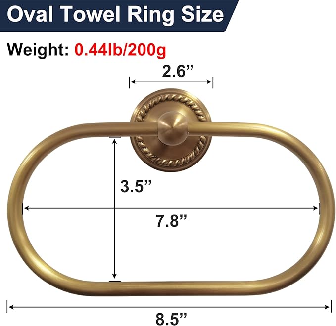 Oval Towel Ring, Brass Towel Holder for Bathroom Wall Mounted, Antique Gold Hand Towel Ring, Fashion Towel Rack Hanger for Washroom, Kitchen, Washbasin, Bar