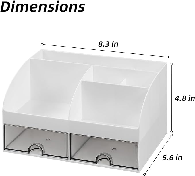 VITVITI Toothbrush Holders for Bathrooms Countertop, 5 Slots Toothpaste Bathroom Counter Sink Organizer with Drawers, Plastic Bathroom Organizer for Vanity/Makeup/Office White