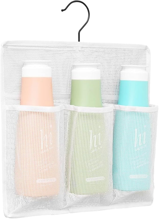 ALYER Mesh Shower Organizer,Shower Caddy with Rotating Detachable Metal Hanger, Quick Dry Bathroom Storage for Toiletry Accessories, Portable Shower Bag for RV,Dorm,Gym and Travel (White)