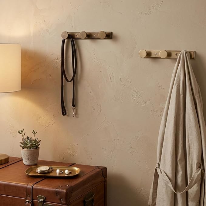 Goo-Ki Champagne Bronze Coat Rack Wall Mount with Escutcheon Backplate, Modern Heavy Duty Zinc Alloy Coat Hooks, Soft Gold Hat and Towel Hanger Rail for Entryway, Bathroom and Mudroom (3 Hooks)
