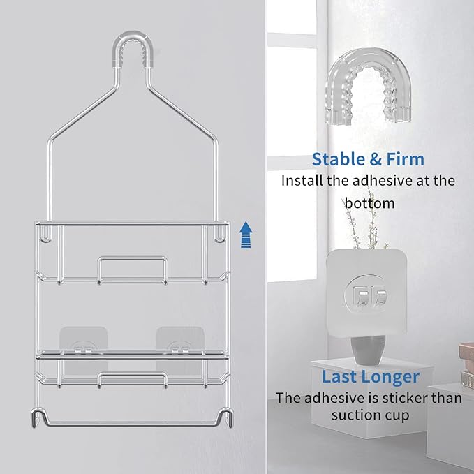 TreeLen Shower Caddy Hanging over Shower Head Shower Hanger Organizer with 10 hooks Bathroom Storage Shelf-Chrome