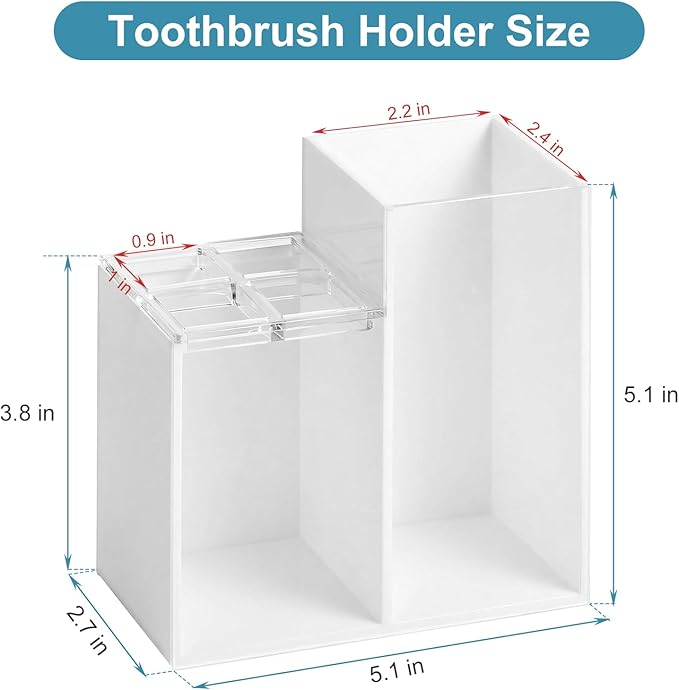 Acrylic Toothbrush Holders for Bathroom, 5 Slots Toothbrush and Toothpaste Storage Organizer Holder, Home Decor for Bathroom Accessories Organizer - White