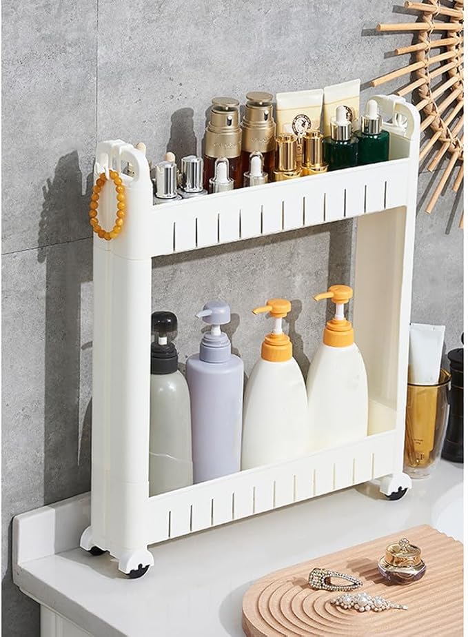 Slim Storage Car Durable Slim Storage Cabinet with Wheels Narrow Shelf Rack for Kitchen,Bathroom,Study,Office,Etc (2 Tier)