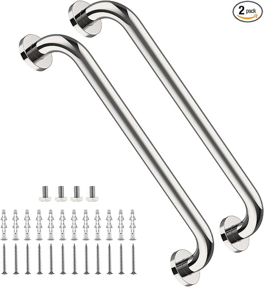 2 Pack 16 Inch Shower Grab Bar, ZUEXT Chrome Stainless Steel Bathroom Grab Bar, Shower Handle, Bathroom Balance Bar, Safety Hand Rail Support - Handicap, Elderly, Injury, Senior Assist Bath Handle