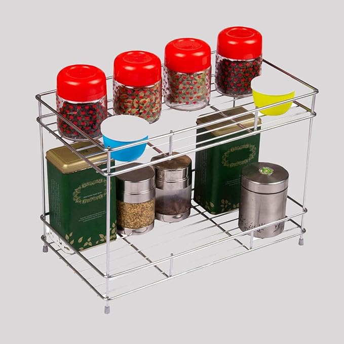Stainless Steel 2 Tier Kitchen Rack | Kitchen Pantry Storage Organizer | Multipurpose Storage Organizer | Kitchen Racks | Kitchen Organizer | Kitchen Accessories Items Rack