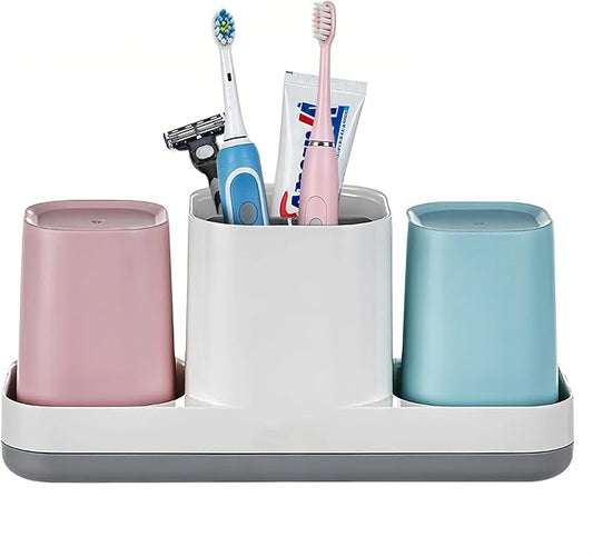 Toothbrush Holder for Bathroom, Kids Toothbrush Holder with Cups, Electric Toothbrush Holder for Bathroom Decor, Kids Bathroom Accessories Set with Toothpaste Holder, Pink & Blue