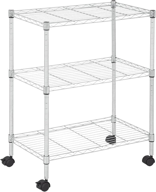 3 Tier Rolling Storage Cart with Wheels and Leveling Feet, Adjustable Wire Shelving Rack, Heavy Duty 450LBS Capacity, Metal Shelf Organizer for Kitchen, Bathroom, Laundry, Office, 23"L x 13"W x 31.3"H