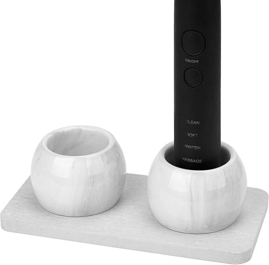 2 Pack Ceramic Toothbrush Holder with Diatomite Toothbrush Tray for Bathroom Shower Countertop Storage Organizer, Small Toothpaste Razor Electric Tooth Brush Head Stand (Grey)