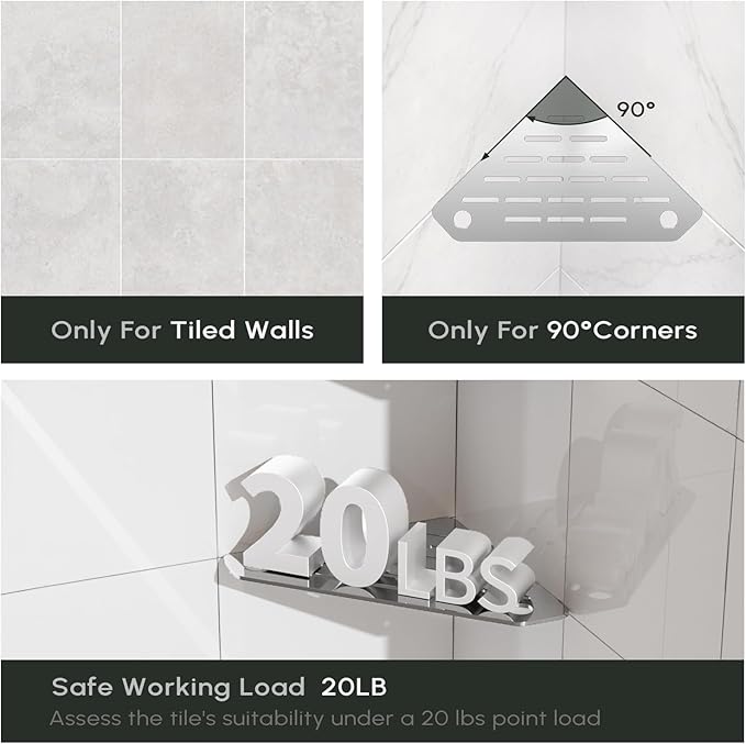 Corner Shelves 10 Inch, Rustproof 316 Stainless Steel, No Drilling Slot Design, Satin Brushed, Pentagonal Floating Bathroom Shelf for Tiled Wall, Corner Shower Caddy Organizer Rack