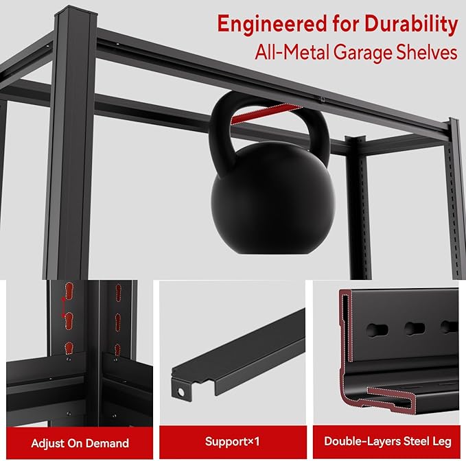 5-Tier Metal Garage Shelving Unit | Adjustable Garage Shelving, Store Shelving, 2,500-Pound Capacity, 72 x 35.93 x 16 Inches, Easy to Assemble,Ideal for Garage and Basement Storage(72H*35.93W*16D)