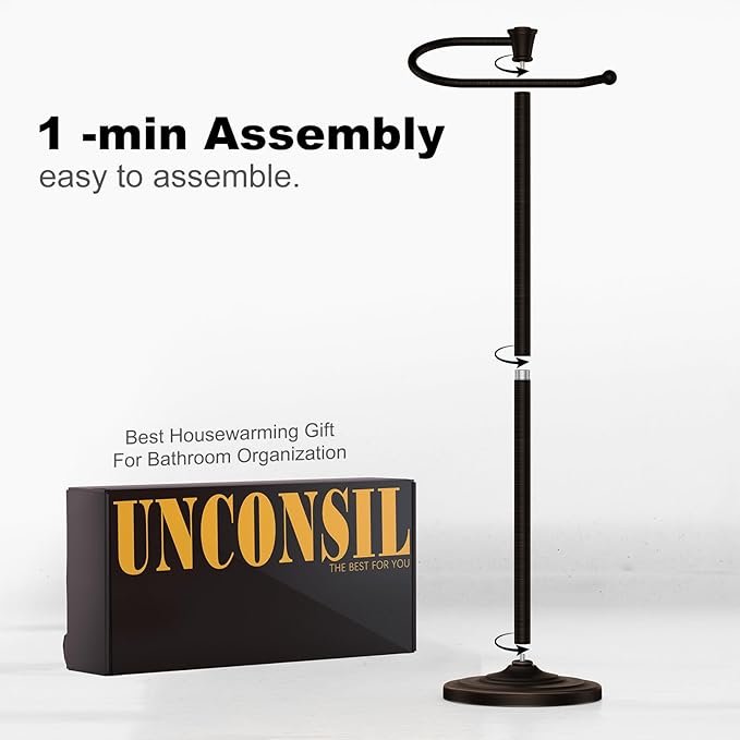 Toilet Paper Holder Free Standing, 25” H Stainless Steel Oil Rubbed Bronze Toilet Paper Stand, Weighted Base Floor Tissue Roll Holder for Bathroom,Toilet Roll Stand