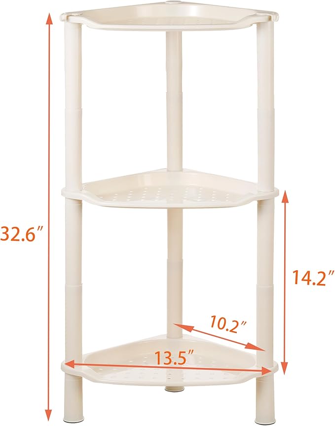 3 Tier Shower Caddy Organizer Shelf Corner, 13.5 x 10 x 26 Inches, Rustproof, Plastic Shower Rack Stands for Inside Bathroom, Bathtub, Shower pan, Beige (Round Slot Beige 3 Tier)