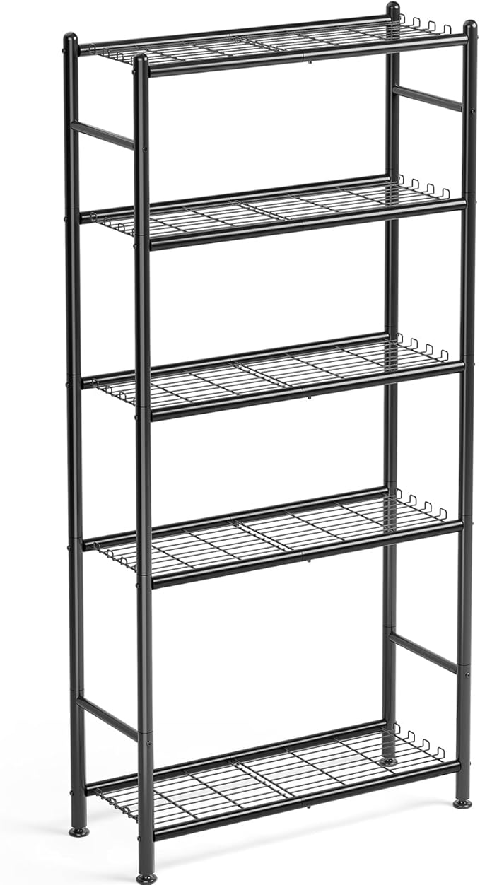APEXCHASER Metal Shelving, 5-Tier Storage Shelves Large Capacity Steel Wire with Hooks, Adjustable Leveling Feet, Space-Saving Shelf Organizer for Pantry, Laundry, Kitchen (33''Lx12.6''Wx71.5''H)