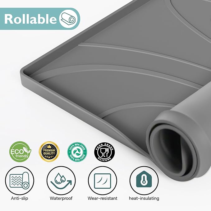 Under Sink Mat 28" x 19", Silicone Under Sink Liner for Kitchen and Bathroom, Waterproof Cabinet Protector Drip Tray, Protects Cabinets from Leaks and Spills