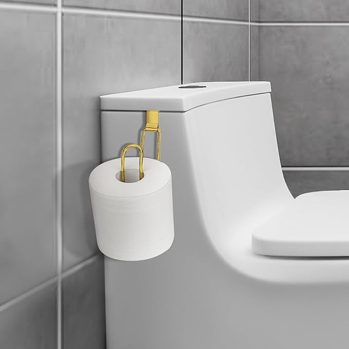 Toilet Paper Holder, Over the Tank Toilet Paper Holder, Toilet Paper Roll Holder, Bathroom Toilet Paper Storage (Gold)