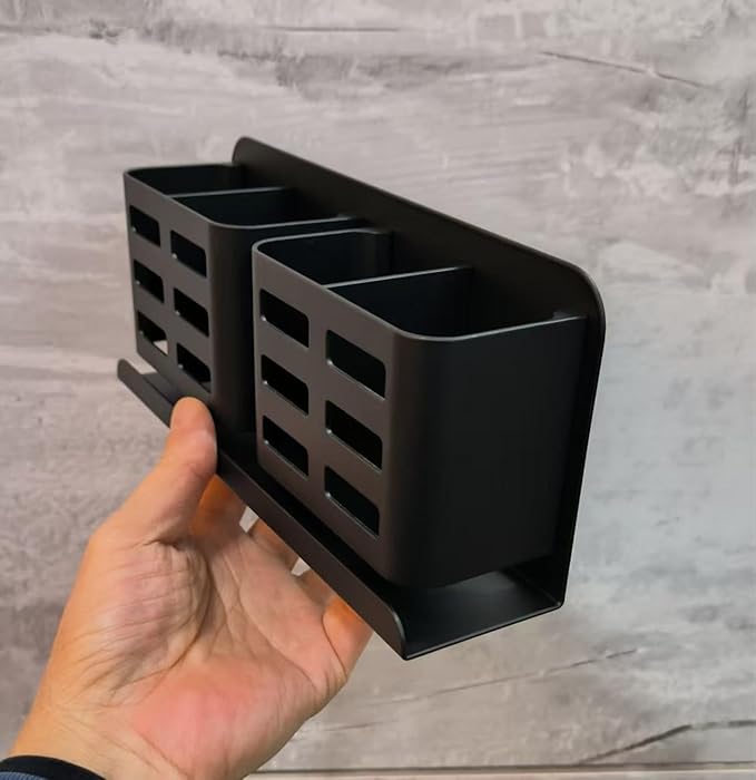 Aluminum Toothbrush Holder Self-Adhesive Wall Mount Bathroom Organizer for Toothbrush, Razor, Comb & Toothpaste (Black)