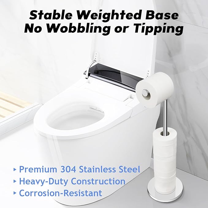 TACGEA Toilet Paper Holder Stand, Bathroom Toilet Paper Roll Holder Stainless Steel, Storage for 4 Rolls of Toilet Tissue, 2 Set Silver