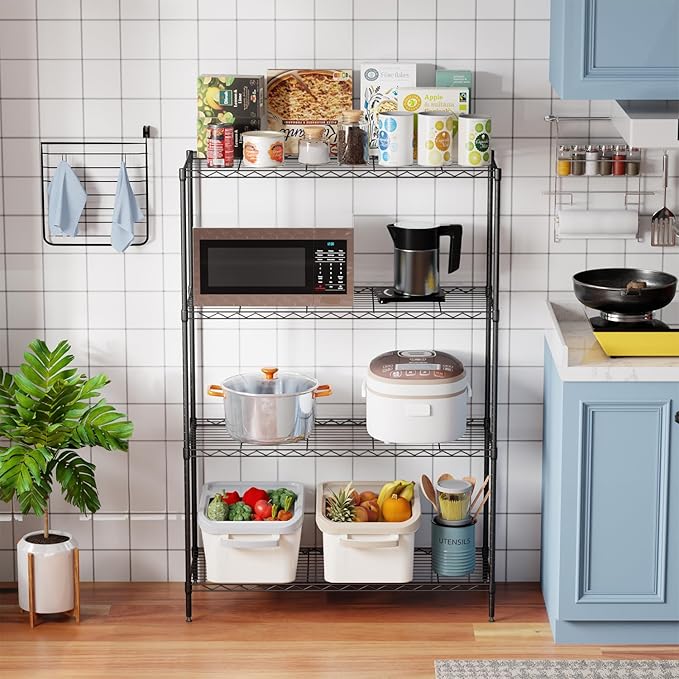 4-Tier Adjustable Metal Shelving Unit, Heavy Duty Garage Storage Rack, Wire Shelves & Closet Organizers, Utility Shelf for Kitchen, Pantry, Garage – Black, 53.7" W x 13.4" D x 35" H, 800 lbs