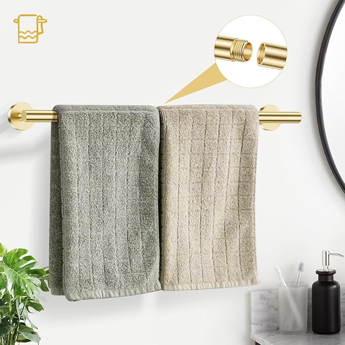 TURS Brushed Gold 5-Piece Bathroom Hardware Set Towel Bar Set SUS304 Stainless Steel Towel Racks for Bathroom Wall Mounted, 23.6-Inch