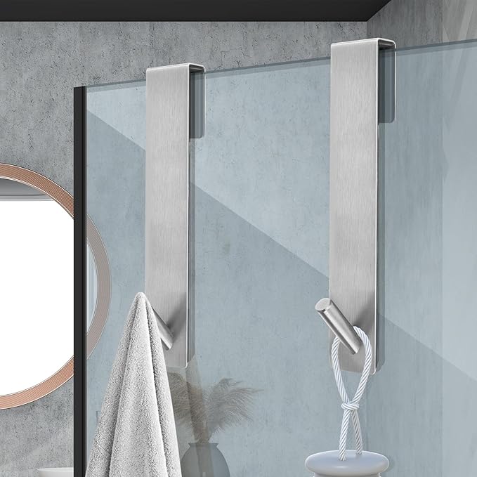 Kontoyo Shower Door Hooks(10 Inch),Extended Over Door Hooks for Bathroom Frameless Glass Shower Door,Stainless Steel Towel Hooks,Heavy Duty Rack Hooks for Robe,Towel-3 Pack-Silver