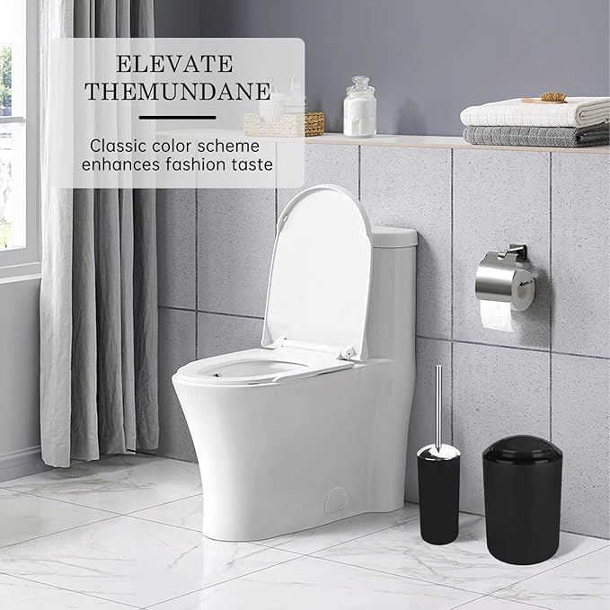 Black Bathroom Accessories Set, 6Pcs Bathroom Accessory Set Includes Toothbrush Holder, Soap Dispenser, Soap Dish, Toothbrush Cup, Toilet Brush, Trash can for Bathroom Countertop Décor