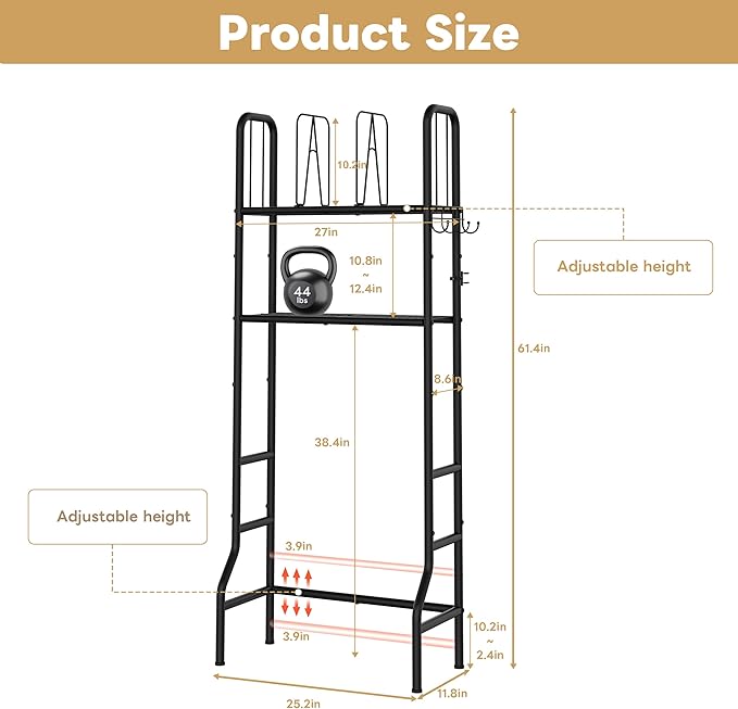 Jautokerdar Over-the-Toilet Storage Rack – Metal Towel Storage with Removable Dividers, Adjustable Shelf & Hooks, Black Over the Toilet Storage Organizer, Over Toilet Shelves for Towels & Toiletries