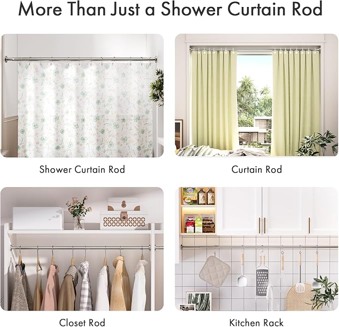 AmazerBath Nickel Spring Tension Shower Curtain Rod 31-75 Inches, 1 Inch Diameter Heavy Duty Tension Rod Rust Proof Bathroom Curtain Rod, Adjustable No Drill Easy Segmented Installation