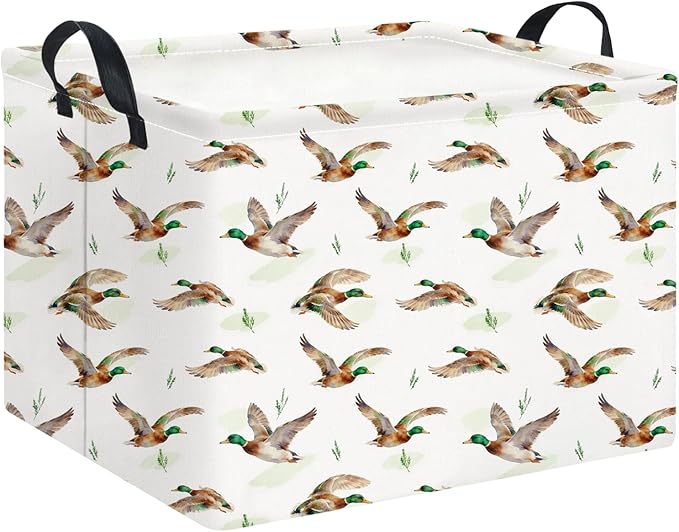 Rectangle Storage Basket with Handles,Collapsible Storage Bin,Books Box,Gift Basket(Flying Mallard)
